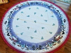Checkered Winter Scene Church Home Cows White and Red Tree Skirt Large 69.5″