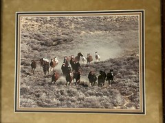 Wild West Horse Herd Art Photo Sepia Rustic Wood Frame Matted Hadley House 18×21