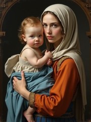 A3 Photo Mother Child Tenderness Artistic Glossy Paper Decor -121
