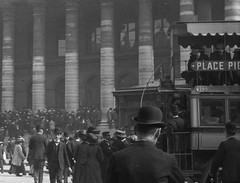 STEREO GLASS NEGATIVE, OMNIBUS, PARIS, Place de la Bourse, cityscape, rare, vi