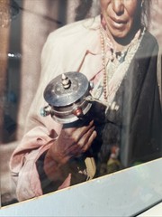 Framed And Matted Photograph Portrait Tibetan Woman Holding A Mani Wheel 20”x16”