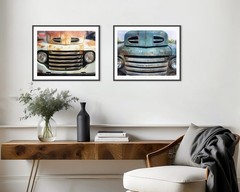 Set of TWO – Vintage Ford Car Auto Emblem Logo Rusted Patina Blue Photography