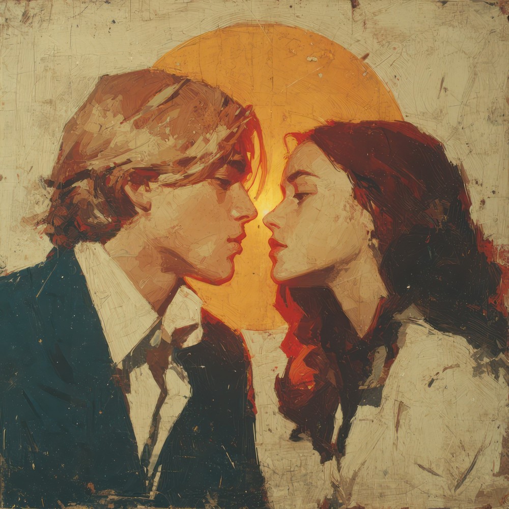 Romantic Couple Kiss – Digital Art Print JPG Passionate Love Portrait with glow