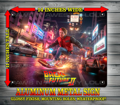 Back to the Future 2 Marty McFly on Hoverboard Night Metal Sign Art 14″ x 11″