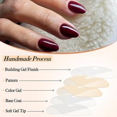 30Pcs Wine Red Press On Nails Short Oval, Thick Acrylic Press Ons, Short Almond N…