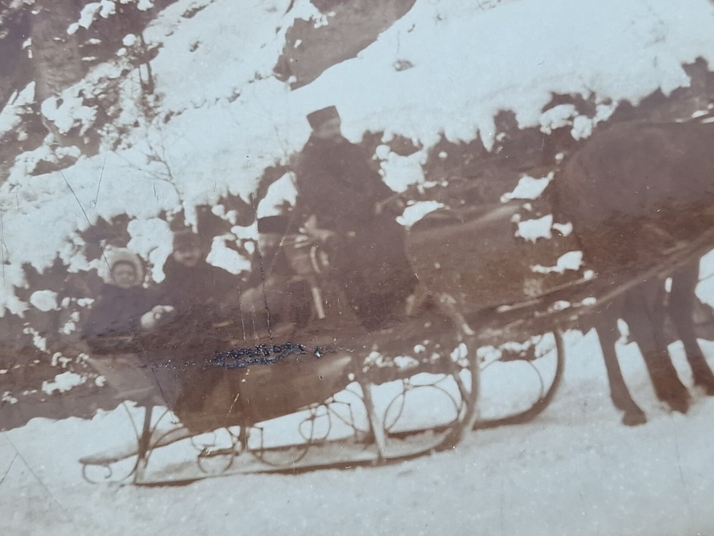 Antique Photo 1901 Horse Sleigh Ride in Winter Saxon Switzerland 13×18 cm