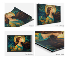 Mosaic Woman Wall Art, Feminine Fantasy Mermaid Portrait, Bohemian Wall Decor