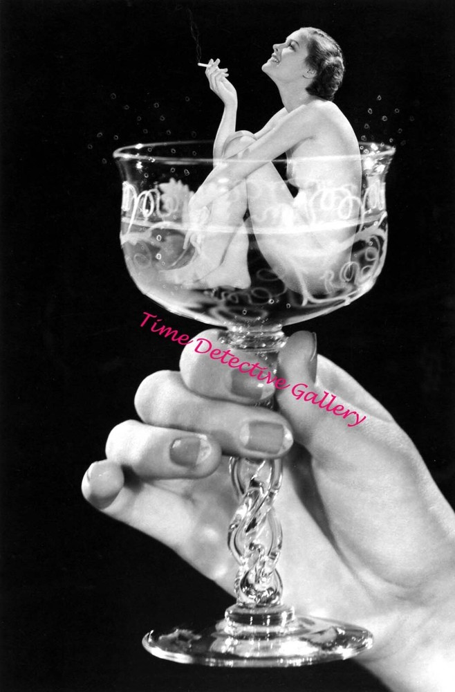 Nude Woman in a Champagne Glass – Vintage Photo Print