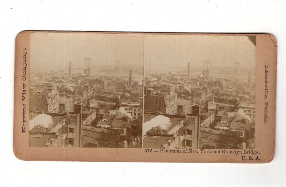 Stereoscopy Panorama of New York and Brooklyn Bridge / USA