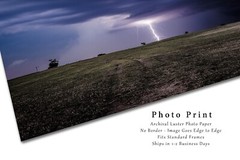 Storm Photography Print – Picture of Lightning Bolt on Stormy Night in Oklahoma