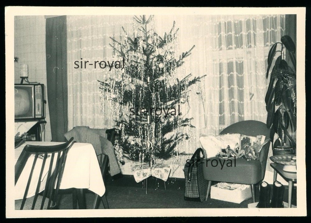Christmas tree in the living room-Christmas-Zittau-GDR 1960s-photo 10x7cm