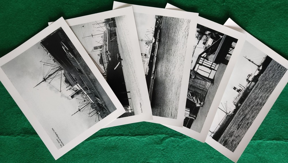 Mixed Lot of 5 B/W Prints of Old Photos: Maritime Views with Ship