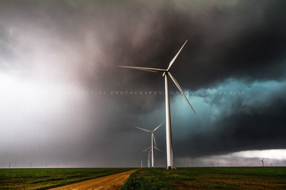 Wind Farm Photography Print: Texas Wind Turbines Storm Great Plains Photo