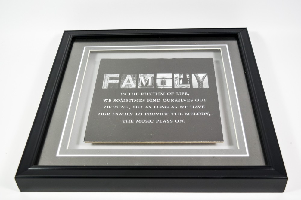 Framed Family Saying Rhythm and Melody 12″x12″x1.25″ Black Shadow Box Style
