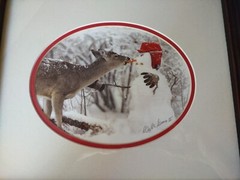Beautiful ❤️ Winter Scene of Deer and Snowman ☃️ Signed Photo By Carl R Sams II