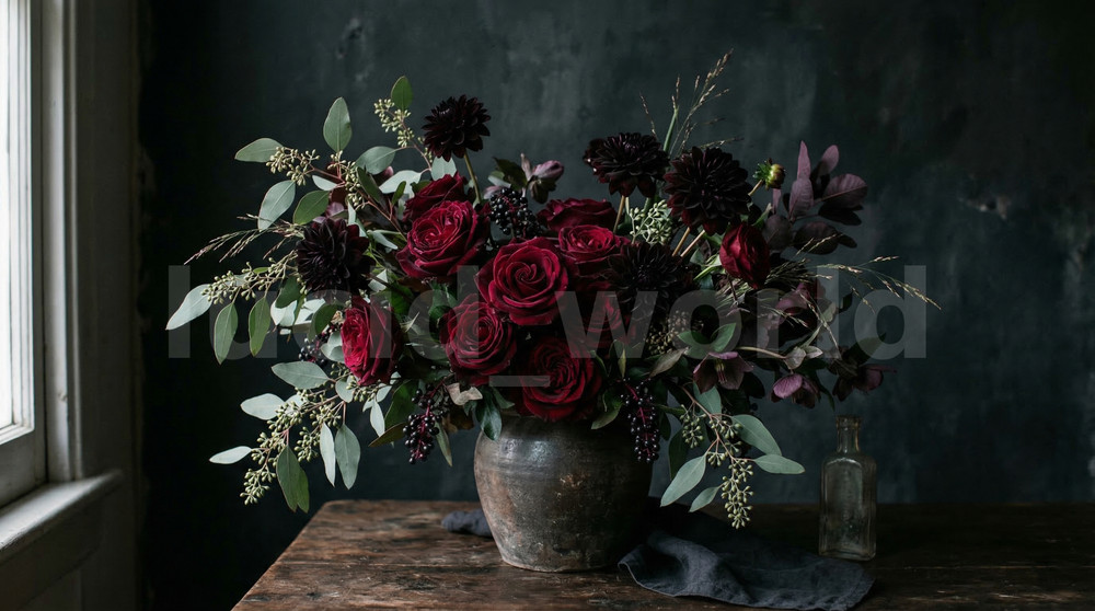 Dark Red Roses Moody Floral Digital Download Printable Wall Art Gothic Decor