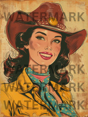 Digital Image Vintage Retro Portrait Cowgirl Woman Wallpaper Photo AI Art
