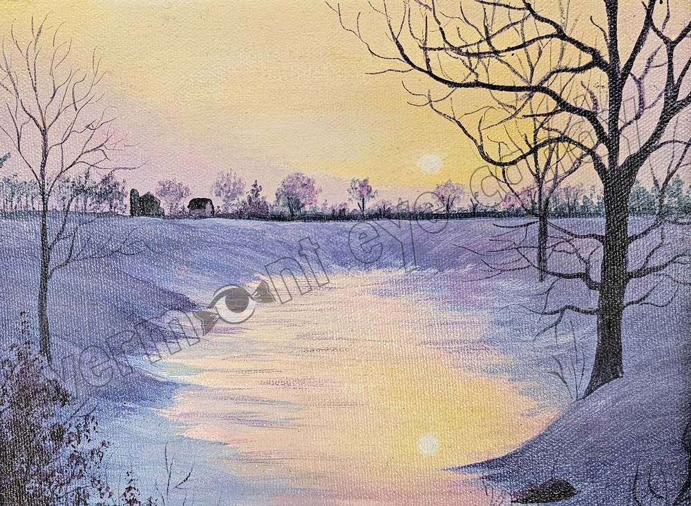 Sunset Over Snowy Stream Art DIGITAL DOWNLOAD Print at Home Dopamine Decor Zen