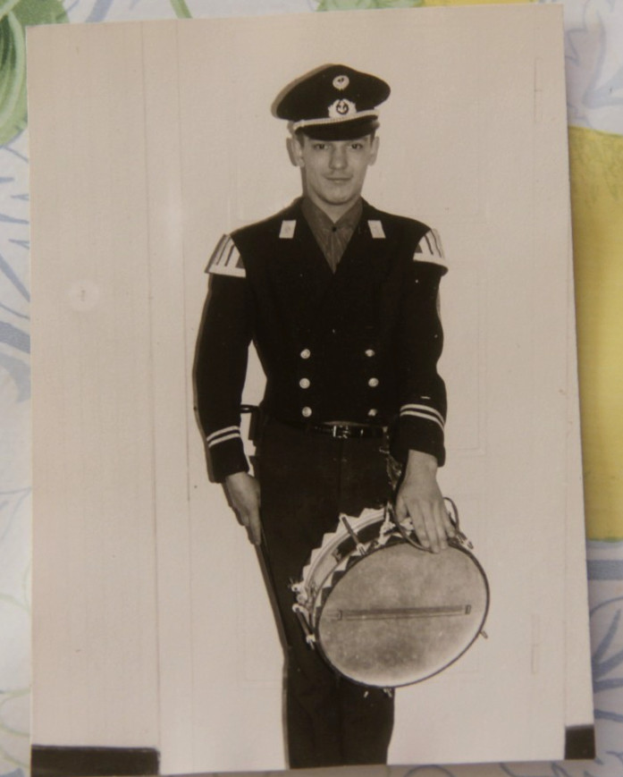 Photo 1964 Cologne Fire Brigade Musician Drummer Uniform Vintage BD