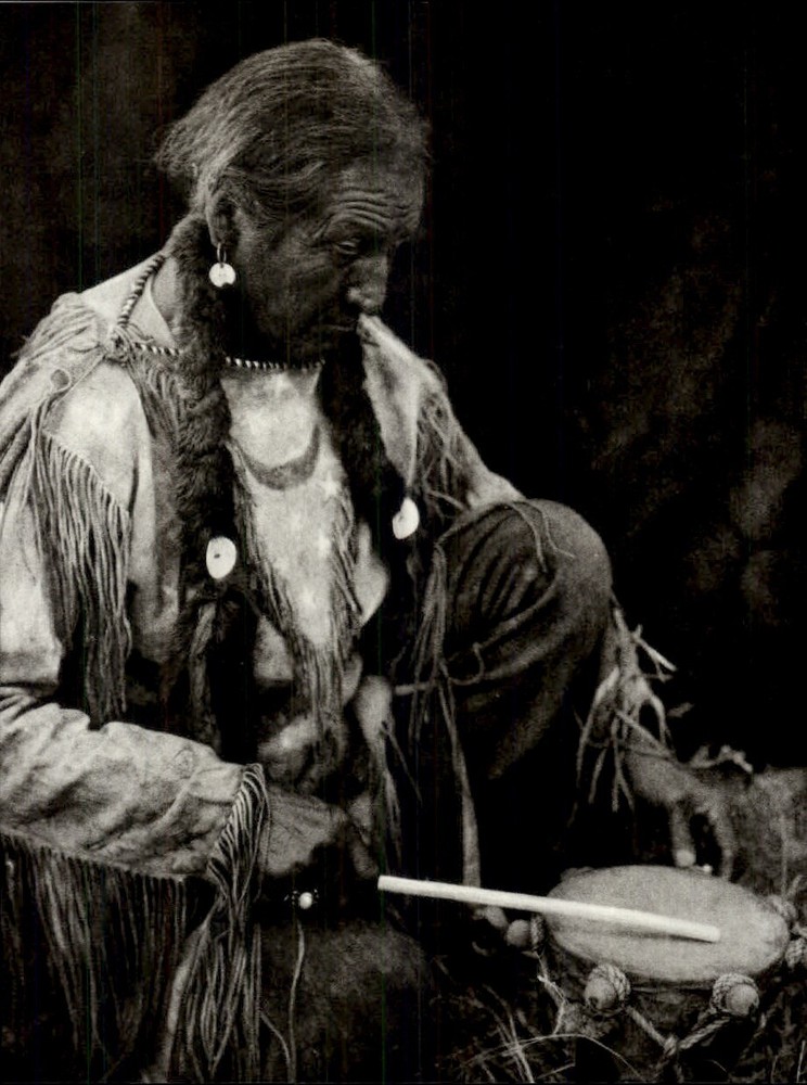 1972 Original Edward Curtis Indian Man Peyote Drummer Art Photo Gravure