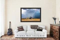 Storm Photography Print – Picture of Lightning Bolt and Pump Jacks in Oklahoma