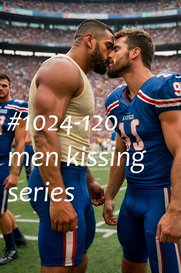 MALE PORTRAIT #1024-120- athletes series-football men kiss- free shipping in usa