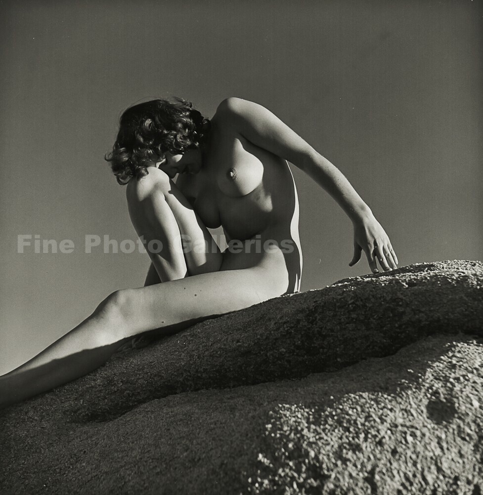 1950s Original ANDRE DE DIENES Female Nude On Rock Vintage Silver Gelatin Photo