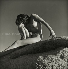 1950s Original ANDRE DE DIENES Female Nude On Rock Vintage Silver Gelatin Photo