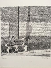BRUCE BLUM SIGNED B&W Engraving (16″X 20″)-» Bus Stop»