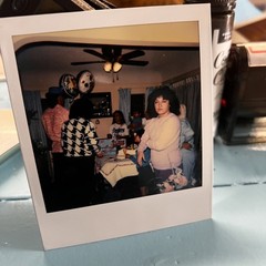 Polaroid Photo of Latino Mother about to Whip Some Ass 1977 X-Mas Party Vintage