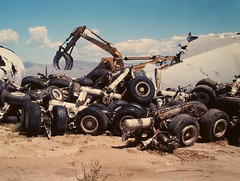 VINTAGE AIRCRAFT / AIRPLANE SALVAGE SCRAP YARD SURREAL COLOR PHOTOGRAPH