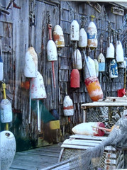Nautical Maritime Hanging Lobster Trap Buoys Colorful Seascape Photograph 16X20
