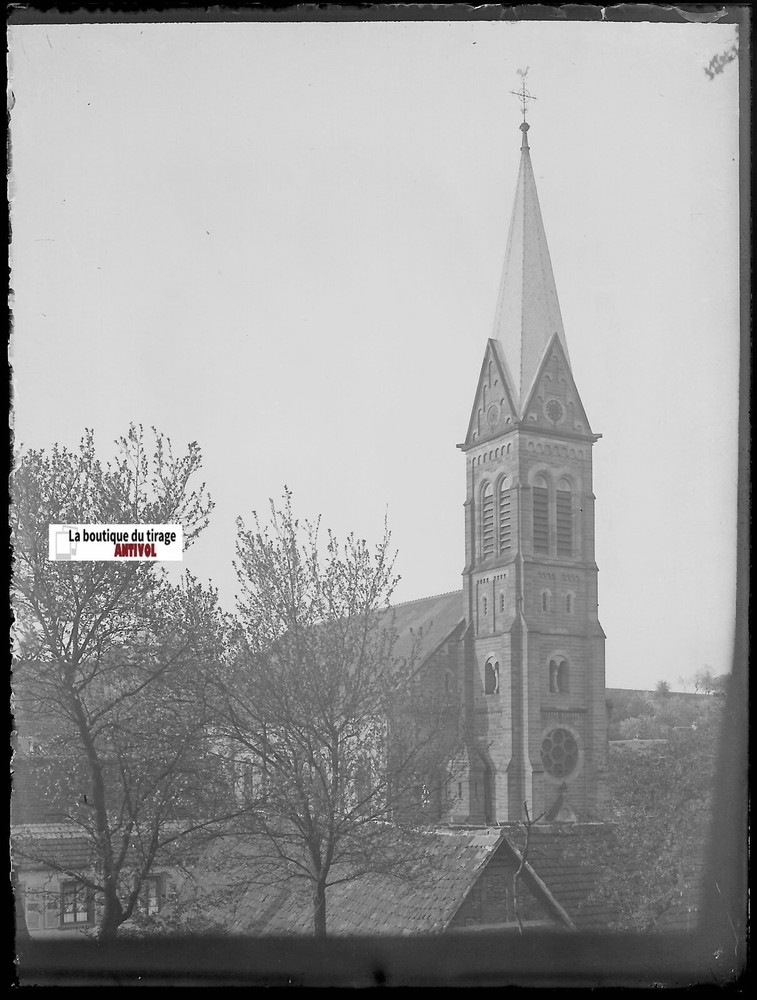 Horsemen Church Alsace, Plate Glass Photo, Negative Antique Black & White