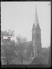 Horsemen Church Alsace, Plate Glass Photo, Negative Antique Black & White