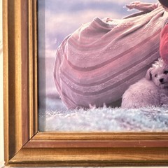 Vintage Child & Puppy Dog Art Print Framed Mountains Country Rustic Decor DAC