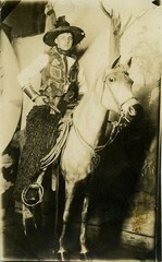 Man as cowboy w gun & fake horse antique photo