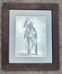 Vintage Print Omaha Chief, Black Bird , 9×13, Wood Frame , Heyn 1890’s