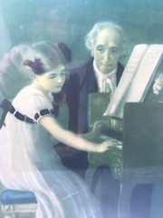 Vtg Antique? Gentleman Music Teacher Teaching Girl Piano Colored Photograph