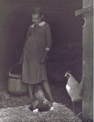 Hendrickson Orig Photo B&W 10×13 Little Farm Girl Bucket Baby Chicks Chickens