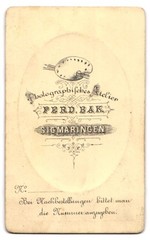 Photograph Ferd. Bak, Sigmaringen, portrait of a man with suit and bow tie