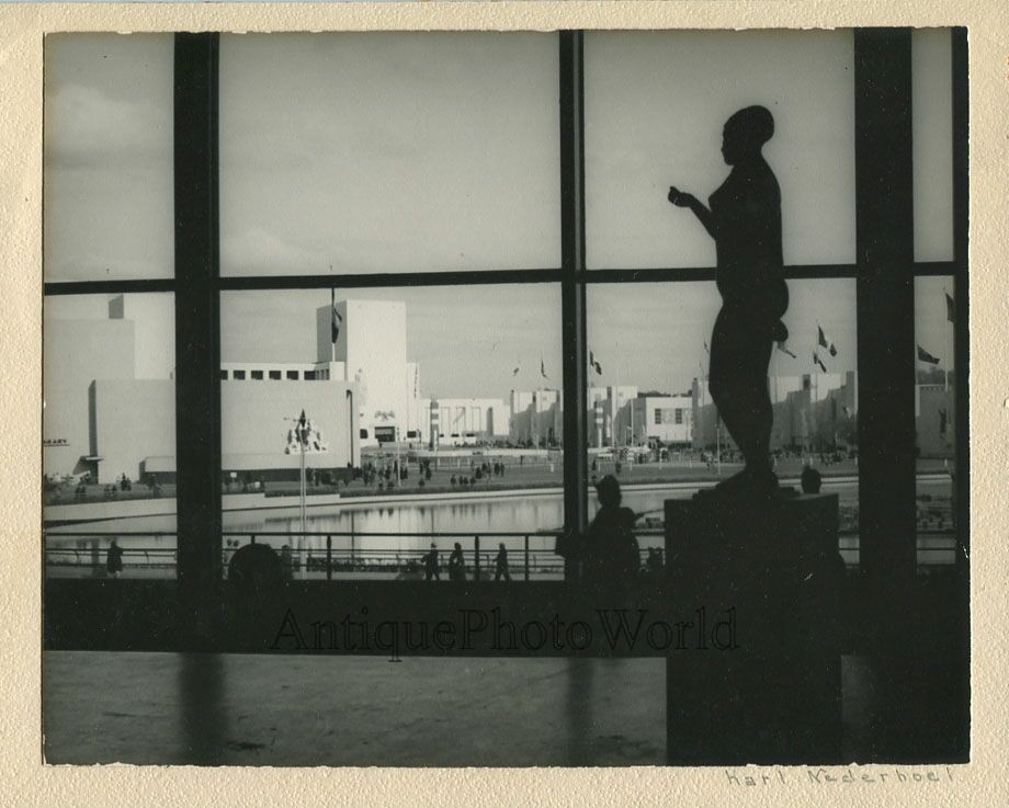 Interior w sculpture pool architecture vintage art phot