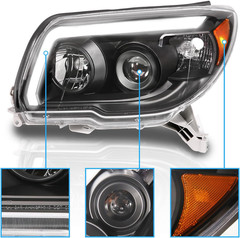 for 2006-2009 Toyota 4Runner LED Tube Bar Projector Black Replacement Headlights