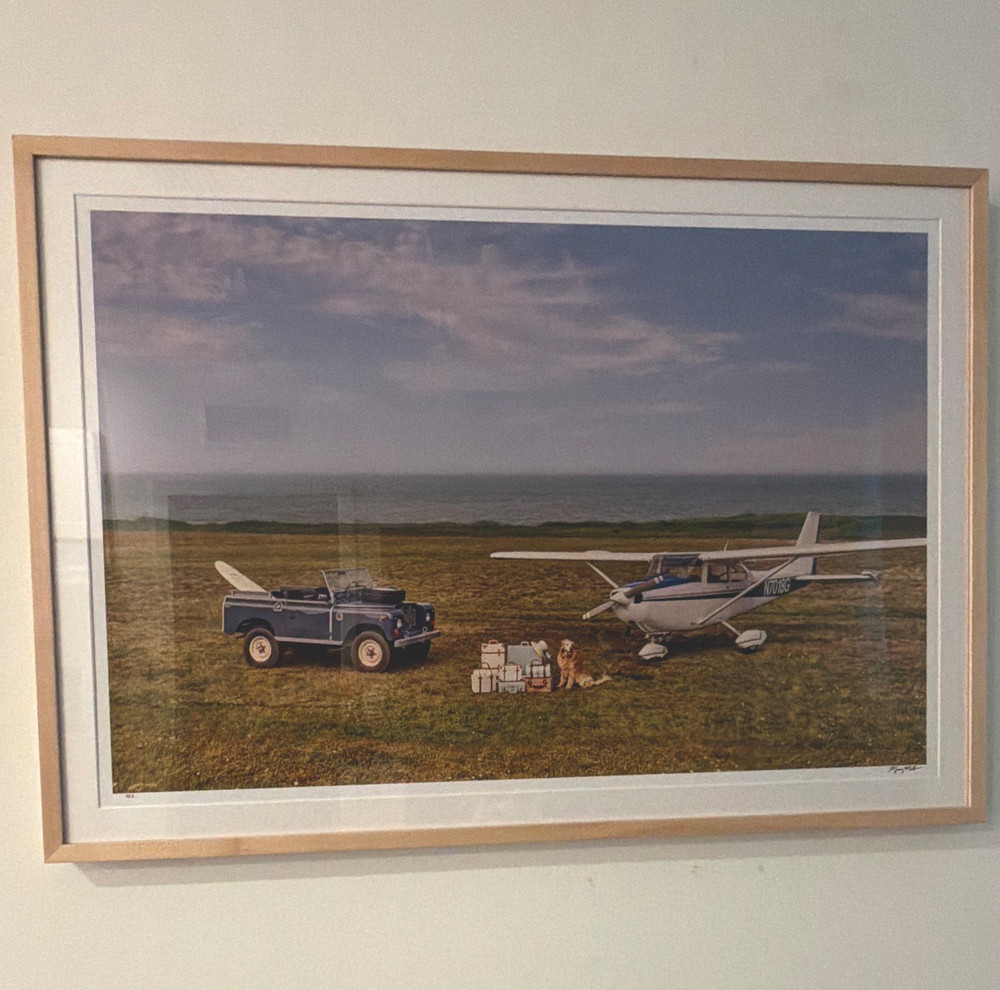 Gray Malin Signed and #6 Framed Matted Color Photo Airplane Vintage Autos Dog