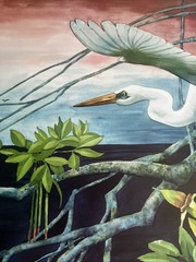 Egret In Flight: Fine Art Print “ Quiet Sunset” Vernon L Good 24.5 X 35” Overall