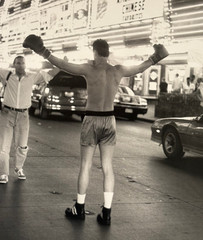 Hands Raised Boxer in Times Square 10 7/8 x 14 Photograph-1980s-Mark Bugzester