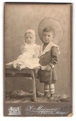 Photograph J. Meiner, Zurich, portrait small children in dresses with summer hat