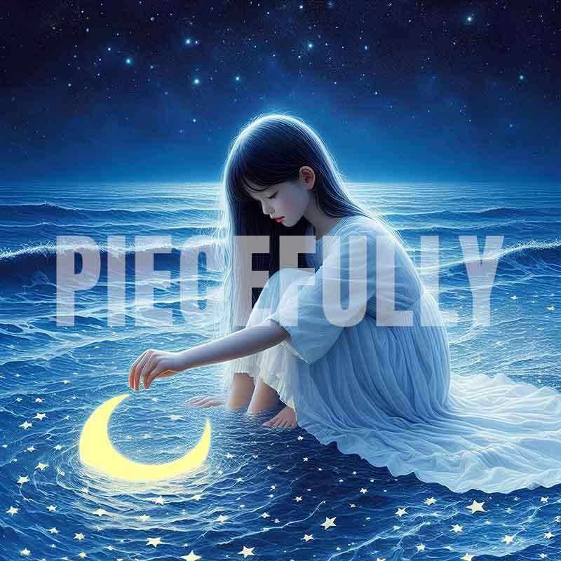 The Girl and Her Moon #043 AI Digital Art Image w/ Abstract Riddle Philosophy