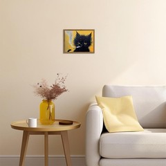 Vintage Framed Black Cat Wall Art, Black Cat Painting Portrait Wall Decor, Me…