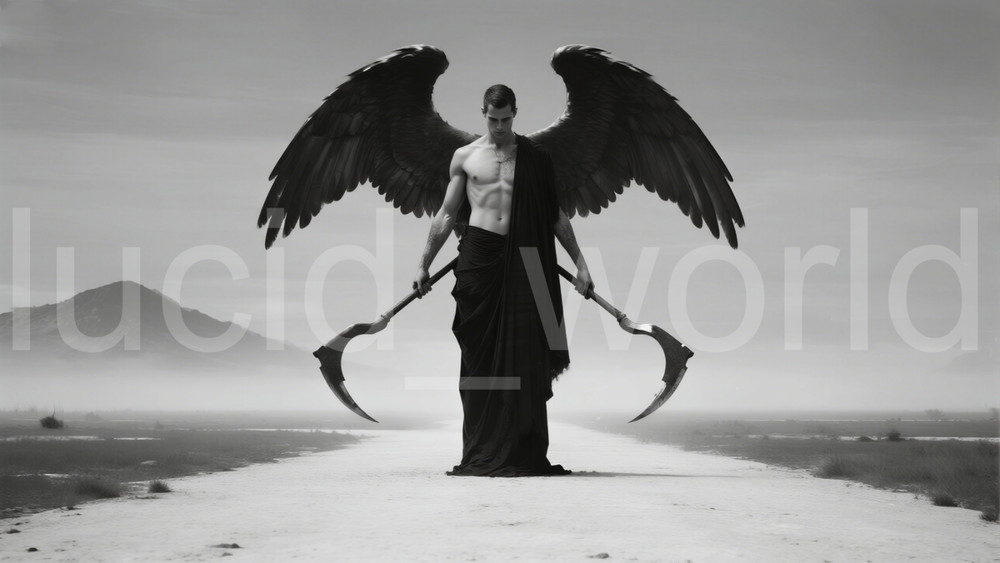 Dark Angel Warrior Scythes Digital Art Download Print Black & White Image PNG
