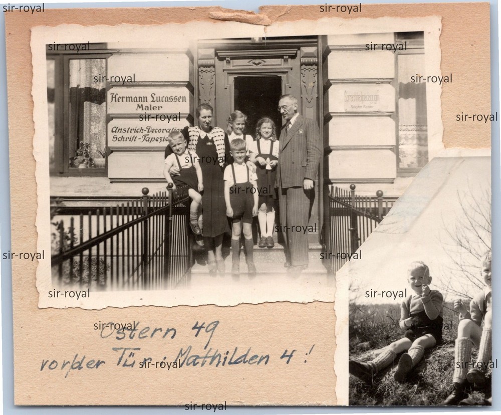 Flensburg 1949 – family in front of house in Mathilden Strasse 4 – photo 10x8cm